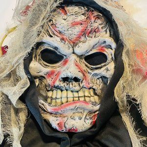 Fun World Zombie Monster Halloween Costume Mask Black Hood & Gray Decaying Cloth